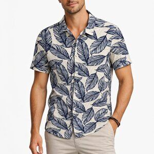 Bonobos Button-Down Shirt Men's M White Blue Floral Cotton Hawaiian